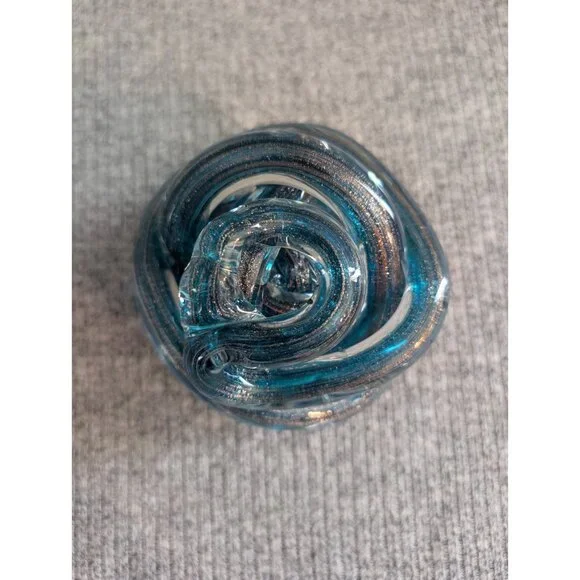 Art Glass Murano-Style Twisted/Infinity Knot Sculpture, Blue/Teal & Silver - Picture 3 of 4